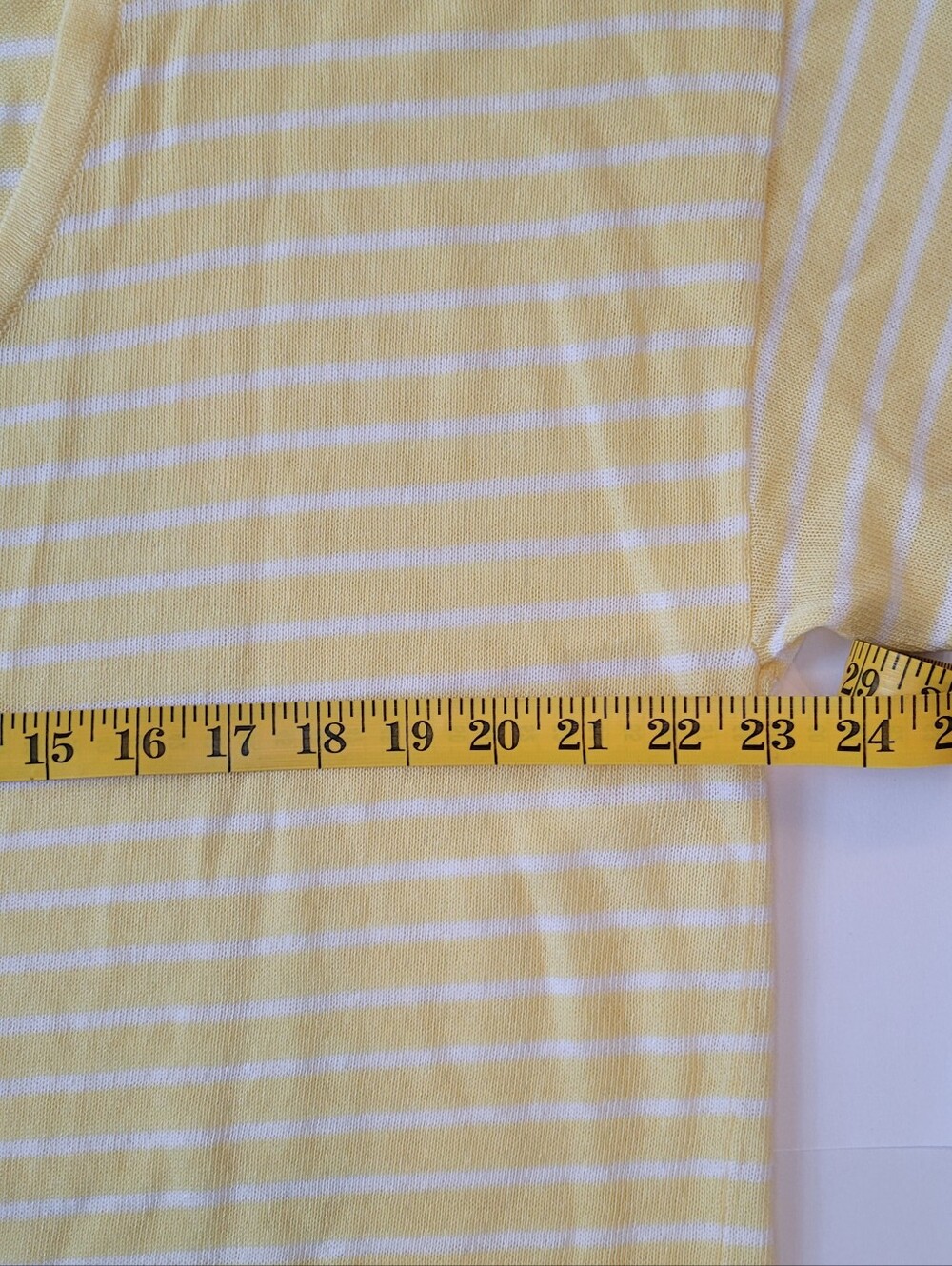 Zara Yellow White Striped Linen Blend Knit Scoop Neck Tee L - Picture 10 of 13